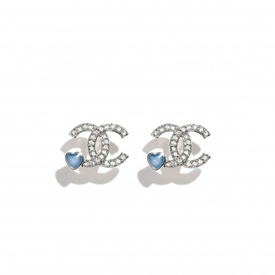 CHANEL RHINESTONE DOUBLE C HEART EARRINGS ABF526